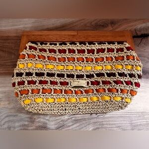 Nine West Woven Clutch with Wooden Frame Handle